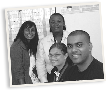 database team, Inbarani Naidoo – seated first from left, Ntombifikile Mbatha – standing second from left, Liezel Fisher – seated second from right, Dayanandan Govender – first from right